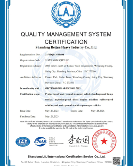 UNDERGROUD DUMP TRUCK CE CERTIFICATION
